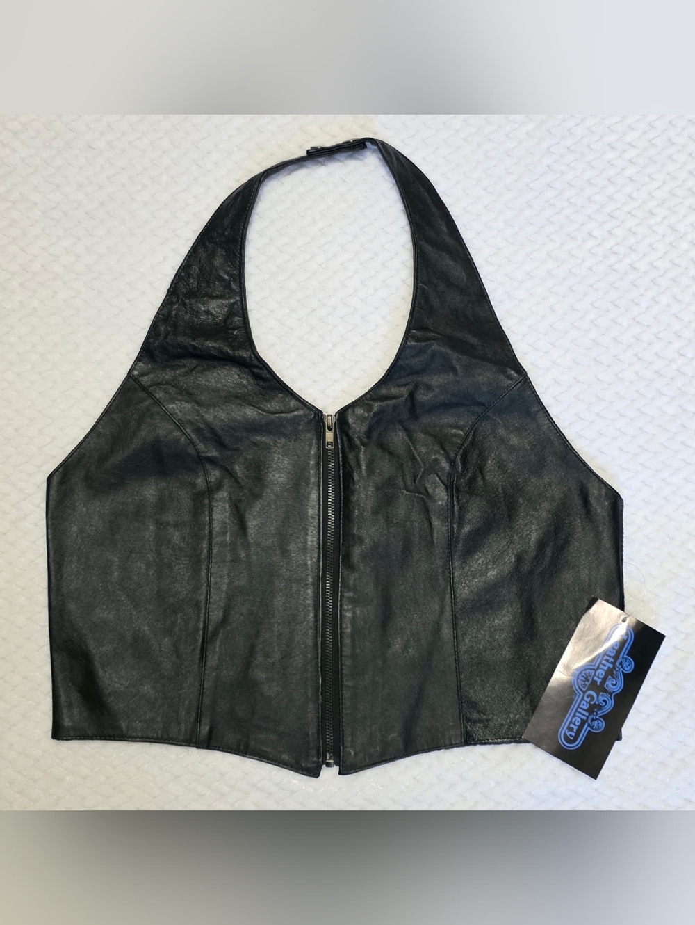 Leather Gallery Black Leather Zip-Up Halter Vest